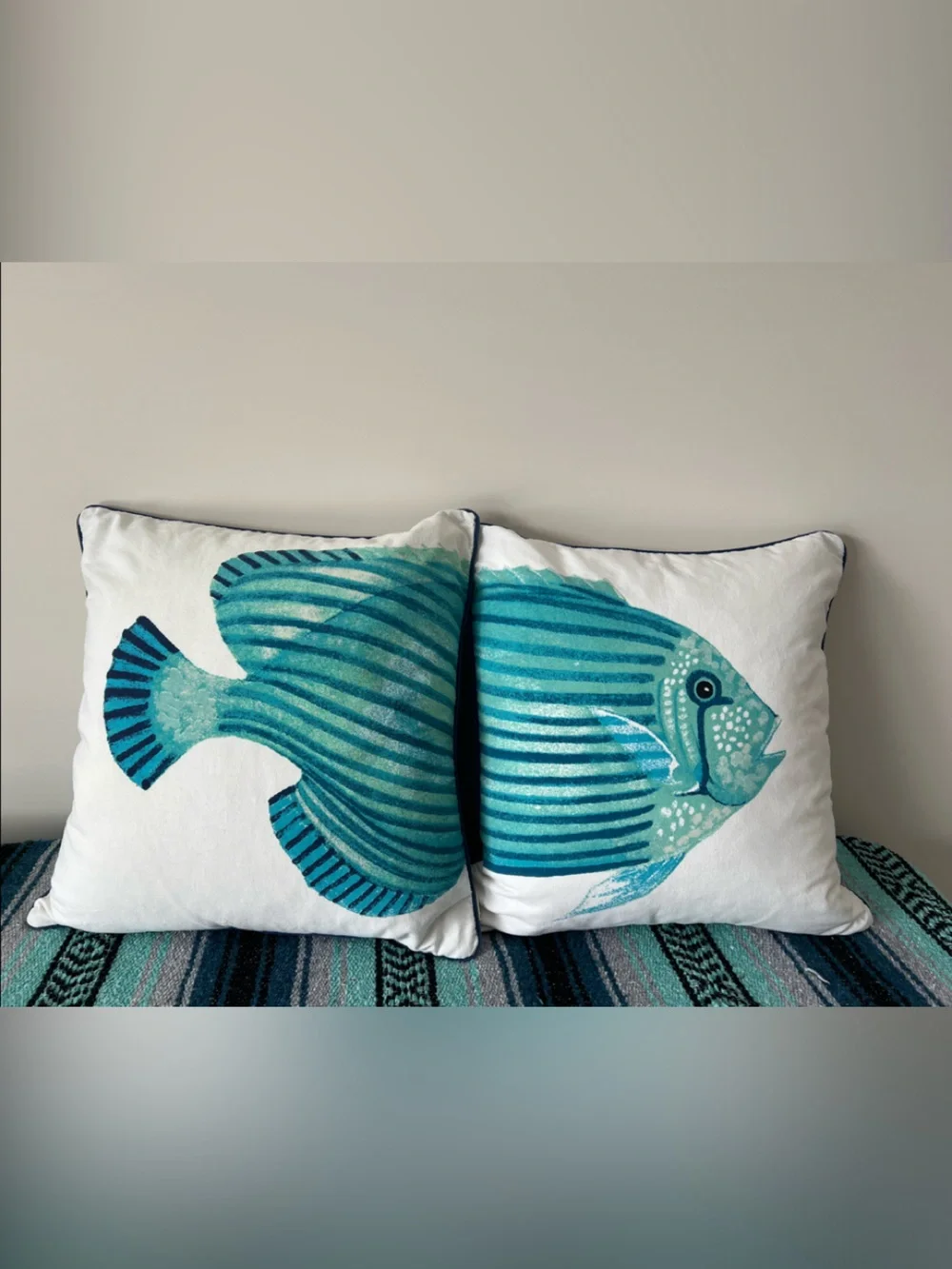 Max Studio Home Blue Coastal Fish Throw Pillows 20x20 Set of 2 🐠